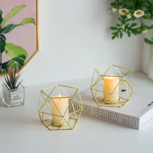 2pcsTealight Holders Gold - Holder for Tea Light Decorative Candle Stand Accents for Home Table Shelf Modern Geo Decoration