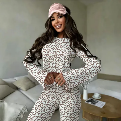 Gray Leopard Size XL | Plus Size Gray Leopard Loungewear | Halloween Low-Key Curvy Gift | Roomy Flared Sleeve Long Pants Women's Homewear Set