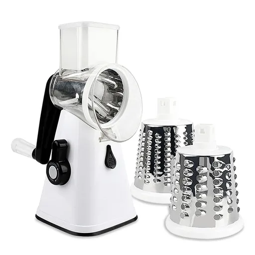 Manual Rotary Cheese Grater with Handle, 3 in 1 Multifunctional Shredder Replaceable Drum Blades, Vegetable Grater,White, 11x7