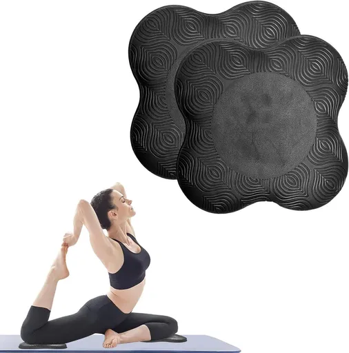 2 Piece Black Yoga Knee Cushion Set, Non Slip for Fitness and Pilates
