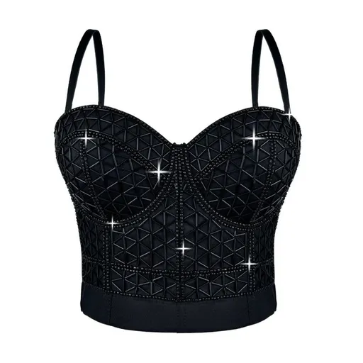 House Of Dasein Short Design Multi Color Pressed Stripe Outerwear Shaping Boned Bra With Padded Strappy Camisole - Black - 40C/90