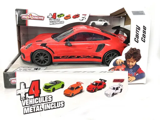 Toy Car Carry Case Porsche 911 GT3 RS 31cm Orange with 4 Diecast Model Cars