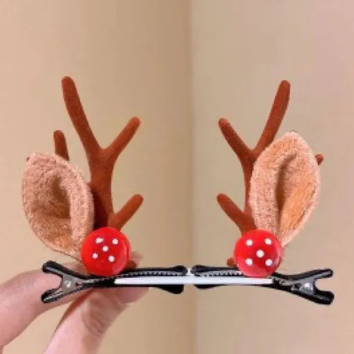 Mushroom Decor Brown Antler Hair Clips, A Pair Head Accessory For Christmas and Halloween Event
