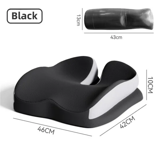 Black Ergonomic U-Shaped Double-Layer Raised Car Seat Cushion with Breathable Cover - High Elasticity Memory Foam Driver Cushion, Coccyx Relief & Posture Improval