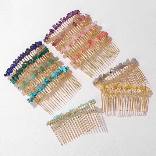 Decorative Hair Side Comb Women Hair Comb Raw Crystal Hair Accessories Jeweled Handmade