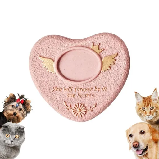 Pet Memorial Stone, Heart-Shaped Dog Memorial Present Built-in Photo Slot, Sturdy Concrete Material, Multiple Color Options, Compact Size, Easy Maintenance - Pink - Size 15.2*13.5cm