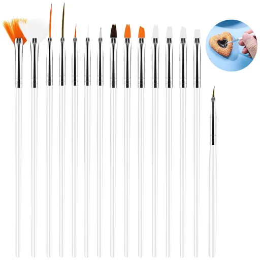 15pcs Painting Pen Nail Pen Cake Painting Brushes, Cake Decorating Brushes Kit, Food Paint Brush Tools, Fondant Sugar (White)