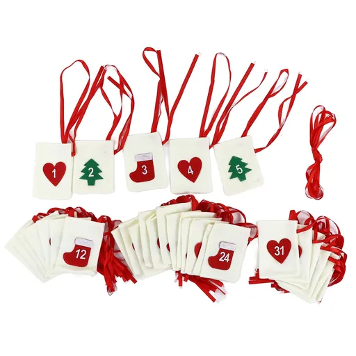 Christmas Advent Calendar Bags Countdown Design 31 Days Hanging Pockets Felt Red