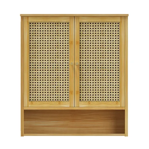 3 Tier Bathroom Wall Cabinet Rattan Door Bamboo Storage Shelf Over Toilet Cupboard Organizer