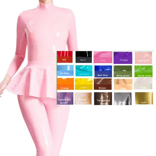 House Of Dasein Pink Latex Catsuit With Swing Skirt In Middle Back Zipper Rubber Body Suit Costume - Custom Colour - Xl