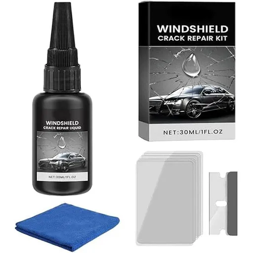 Windshield Crack Repair Kit, New Advanced Formula Quick Fix with 30ml Glass Repair Liquid 1 Towel 1 Blade 5 Curing Films, Universal Cracks Gone Glass Repair Kit