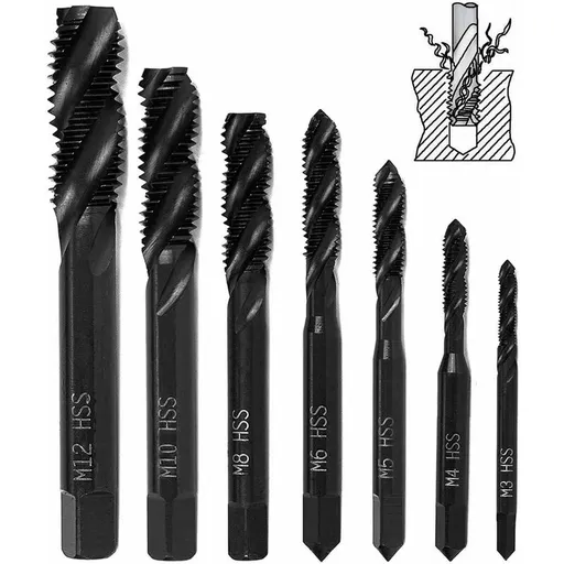 7 pcs Nitride Spiral Point Thread Taps, Hss 6542 Metric Machine Taper Shank Thread Tapping Tool M3 M4 M5 M6 M8 M10 M12