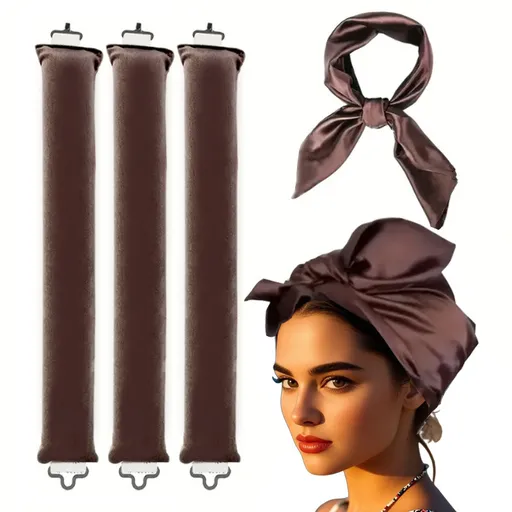 Coffee color Heatless Hair Curler 2 Pack with Satin Scarf and Soft Sponge Rollers for Overnight Big Waves Damage-Free Styling Solution for Local Professionals