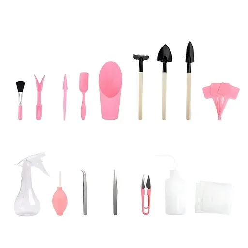 16X Mini Garden Hand Tools Transplanting Succulent Plant Gardening Tool Rake Set - Pink