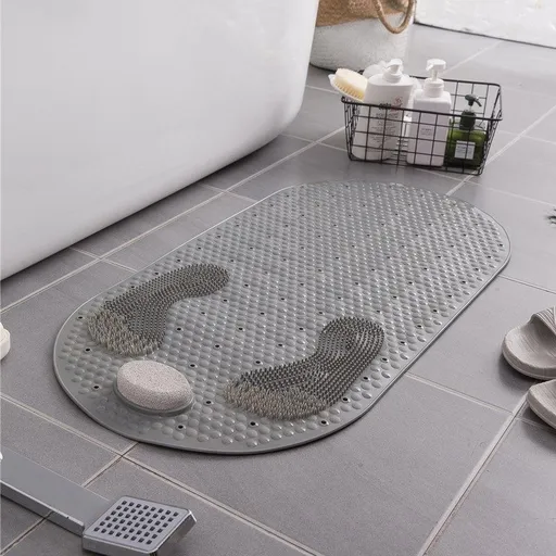 32"X16" Foot Scrubber Shower Mat with Feet Scrub Stone, Oval Bathtub Mat with Antislip Suction Cups and Drain Holes, Non Slip
