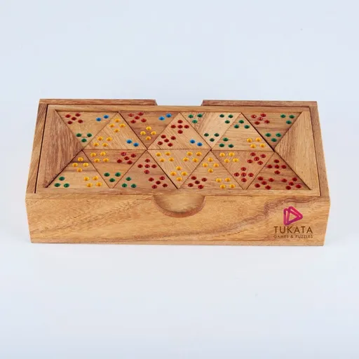 Wooden Domino Game Set Triangle shaped Handmade Dominoes in Gift box