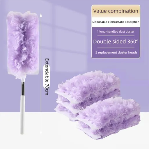 Purple Electrostatic Duster with Extendable Handle - Disposable Double-Sided 360 Degree Dust Removal Tool for Home Car and High Reach Cleaning