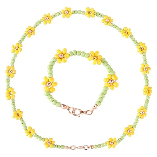 Beaded Choker Necklaces Rainbow Flower Colorful Necklaces Bracelet Boho Beach Necklace Handmade Flower Necklace Cute