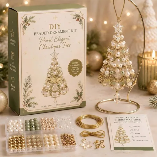DIY Christmas Tree Beaded Ornament Kit - Pearl Christmas Tree Handmade Bead Craft Hanging Decoration for Gift Making and Holiday Decor