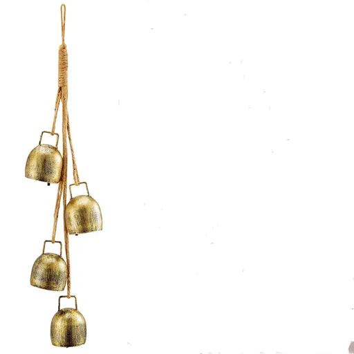 Set of 4 Christmas Bells, Decoraitve Brass Bells with Jute Hanging Rope for Christmas Decor Wreath Garland Tree Doors Windows Rustic Home Decor, Vintage Iron Bells（Single bell 4cm high）The total length is about 37cm