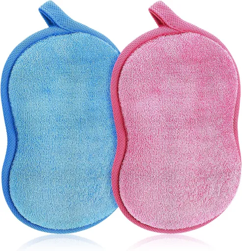 2 Pcs Soft Bath Sponge Cotton Shower Sponge Absorbent Exfoliating Body Scrubber Skin Friendly Comfort Blue Pink