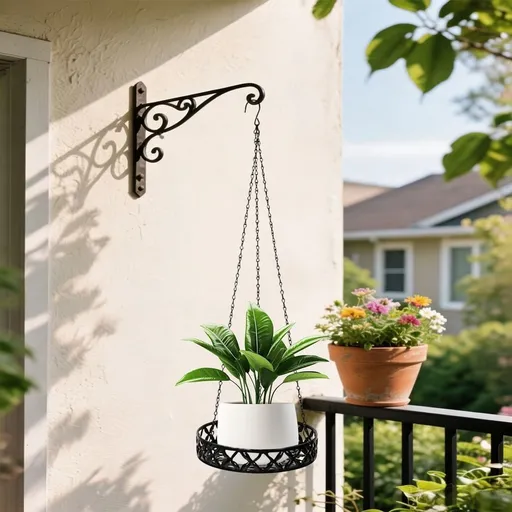 Hanging Wrought Iron Planter Basket Set, Twisted Chain Self Watering Flower Pot 9.84x1.97inch, Space Saving Decor for Windowsill Indoor Office, B
