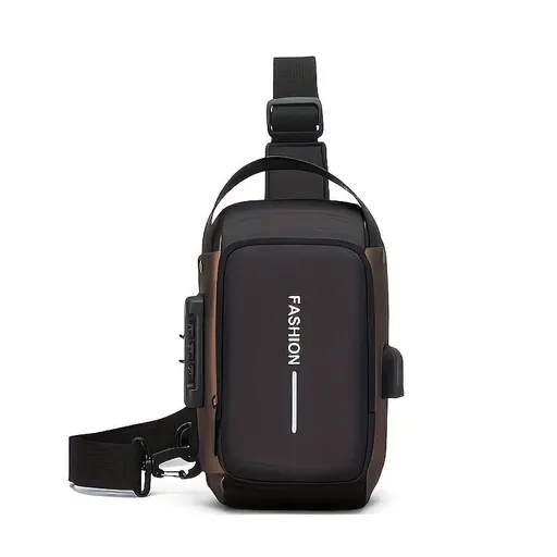 Honeycomb breathable men's chest bag: USB charging and password lock for safety and convenience, M/L sizes available, adjustable shoulder strap for pressure relief, essential item for travel.(black money,L)