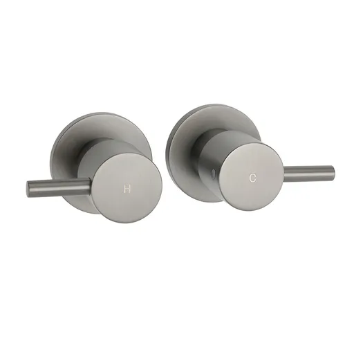 Gun Metal Grey Brass 1/4 Turn Round Hot Cold Tap Wall Set For Shower Vanity Spout