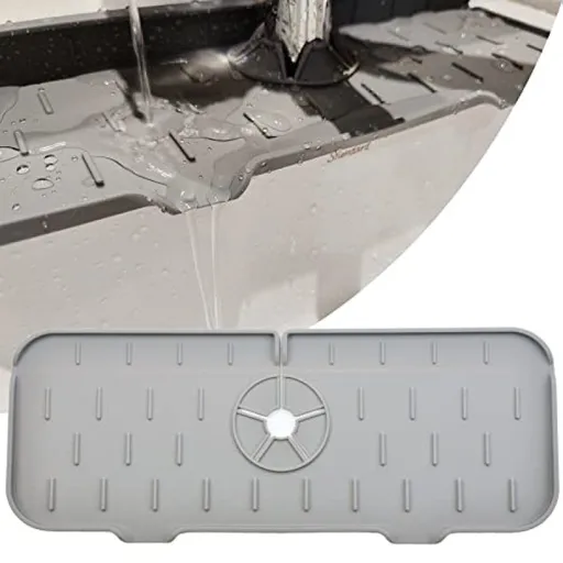 Kitchen Faucet Sink Splash Guard, Silicone Water Catcher Mat – Sink Draining Pad Behind Faucet, Grey Rubber Drying Mat for