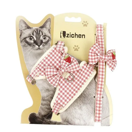 Pet Traction Strap Polyester Cat Dog Pink (embroidered fruit) S-size cotton nylon mesh cat pull chest