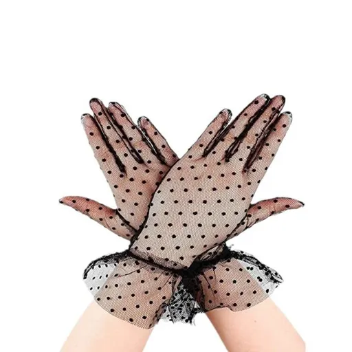 Short Lace Gloves 1960s Vintage Classy Polka Dot Tea Party Mesh Gloves for Bridal Women Wedding Halloween Costume