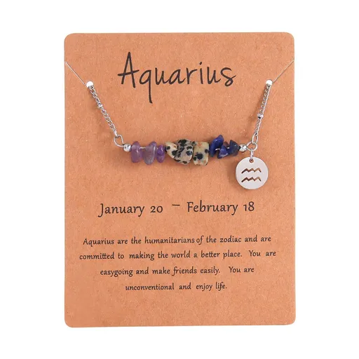 Irregular Natural Chip Stone Zodiac Necklace,Stainless Steel Pendant,Aquarius Jewellery for Christmas Halloween Outfit Matching & Gift Giving