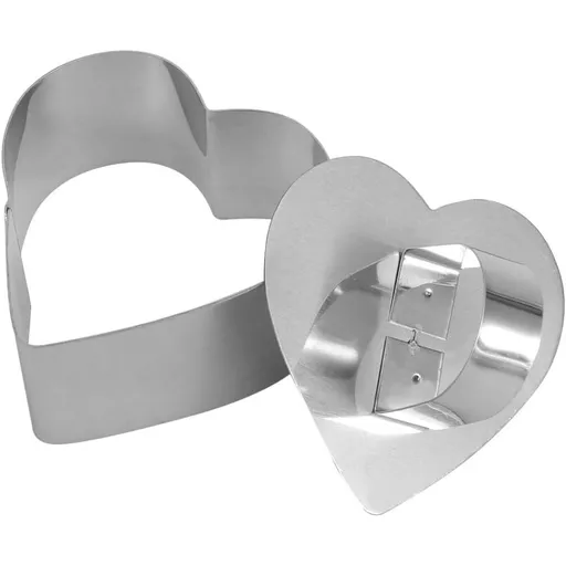 2PCS Heart Shaped Mousse Cutter Baking Mold, 430 Stainless Steel with Pushing Plate for Dessert Making
