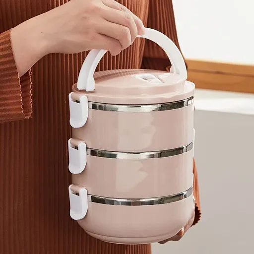 Pink Silver insulated lunch box, three-tier lunch box, lunch container, food storage, hot and cold lunch box, meal prep container, portable lunch box, lunch for work, lunch for school
