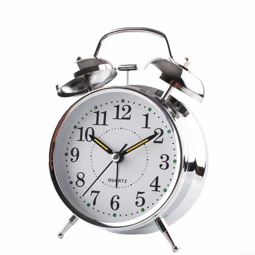 Bedside Traditional Classic Saxon Wind Up Double Bell Alarm Clock Chrome