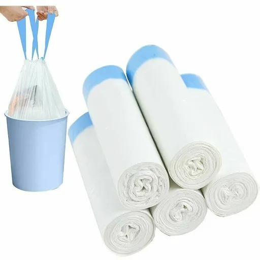 75 Pcs Garbage Bags 10L, White, 15L Garbage Bags with Handle of Transport Bags with Drawstring Bags with New Material for Kitchen Living Room Desk Men