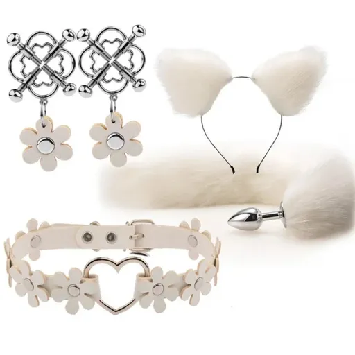 House Of Dasein Cute Fox Tail Anal Plug Cat Ears Headbands Set Adult Toys For Women - White - Style A