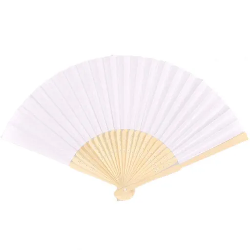 Folding Fan, Handheld Folding Paper Fan with Fan Bone Wedding Festival Party, Performance Decoration (White)