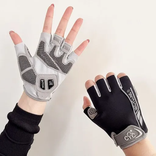 Black Lightweight Cycling & Workout Gloves with Liquid Silicone Grip, Half Finger Fitness Gloves for Weightlifting, Gym Training, Cycling and Bar Exercises S Size