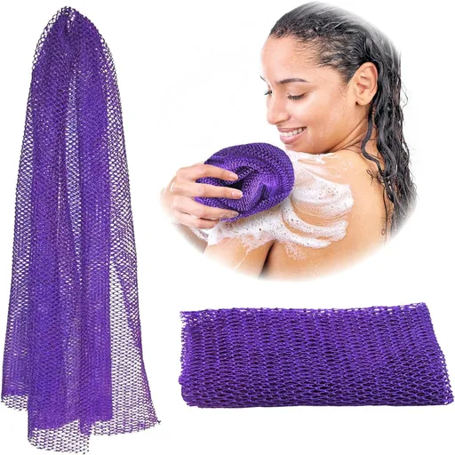 African Net Sponge, Authentic, Real, Exfoliating Bath Wash Cloth, Long Sponge, Body Exfoliator, Sapo, Shower Bath Accessories, Purple, 80 x 30 cm