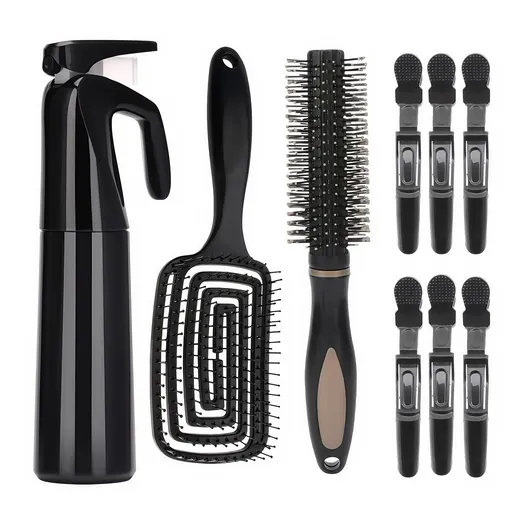 4-piece Hair Care Set with Detangling Hair Brush, Round Brush, Alligator Clips & Spray Bottle - Anti-Static for Wet, Dry, Hair Styling Tools for Women Men