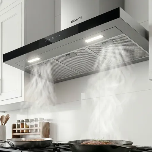 Devanti 900mm Range Hood 90cm Rangehood Glass Stainless Steel