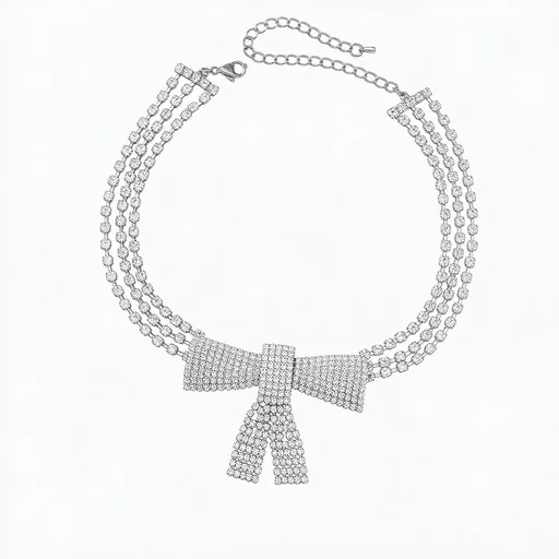 bow Necklace Silver Diamond Row Necklaces Sparkly Crystal Necklace Chain Fashion Minimalist Party Prom Accessories