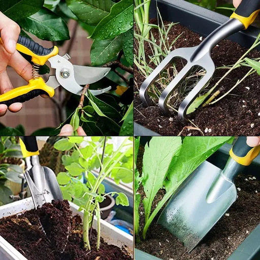5PCS Garden Tool Set, Ergonomic Handle Tools, Heavy Duty Aviation Aluminum Gardening Kit Gift for Men & Women, Yellow