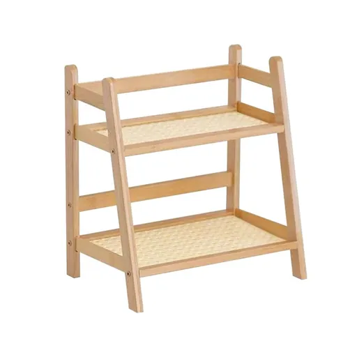 Wooden Desktop Organizer - 2-Tier Storage Shelf for Office, Kitchen & Dorm | 40x28.5x18cm Beige Wooden Shelf | Space-Saving Double Layer Rack for Home Organization
