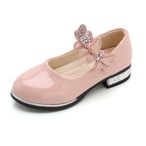 Girls Leather Shoes Bow Zipper Anti Slip Pink LD-009 30 yards within the length of 19cm