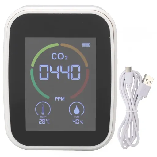 Indoor Air Quality Monitor Co2 Carbon Dioxide Detector TVOC Air Temperature Humidity Quality Detector White