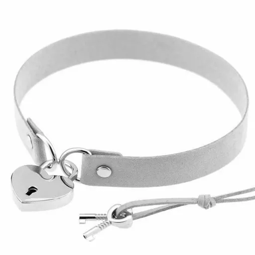 House Of Dasein Bdsm Heart Pendant Locking Collar With Key Choker Necklace Slave Restraints - Grey