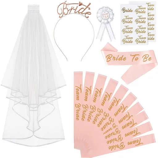 Bride to Be Set, ride to Be Sash & Headband Shoulder Length Veil Bachelorette Party Supplies Bridal Shower Decoration Accessories