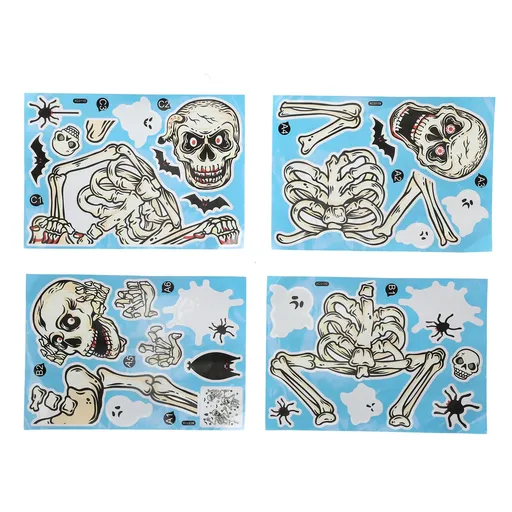 4Pcs Halloween Skull Pattern Wall Sticker Decorative Wall Decal for Living Room Bedroom